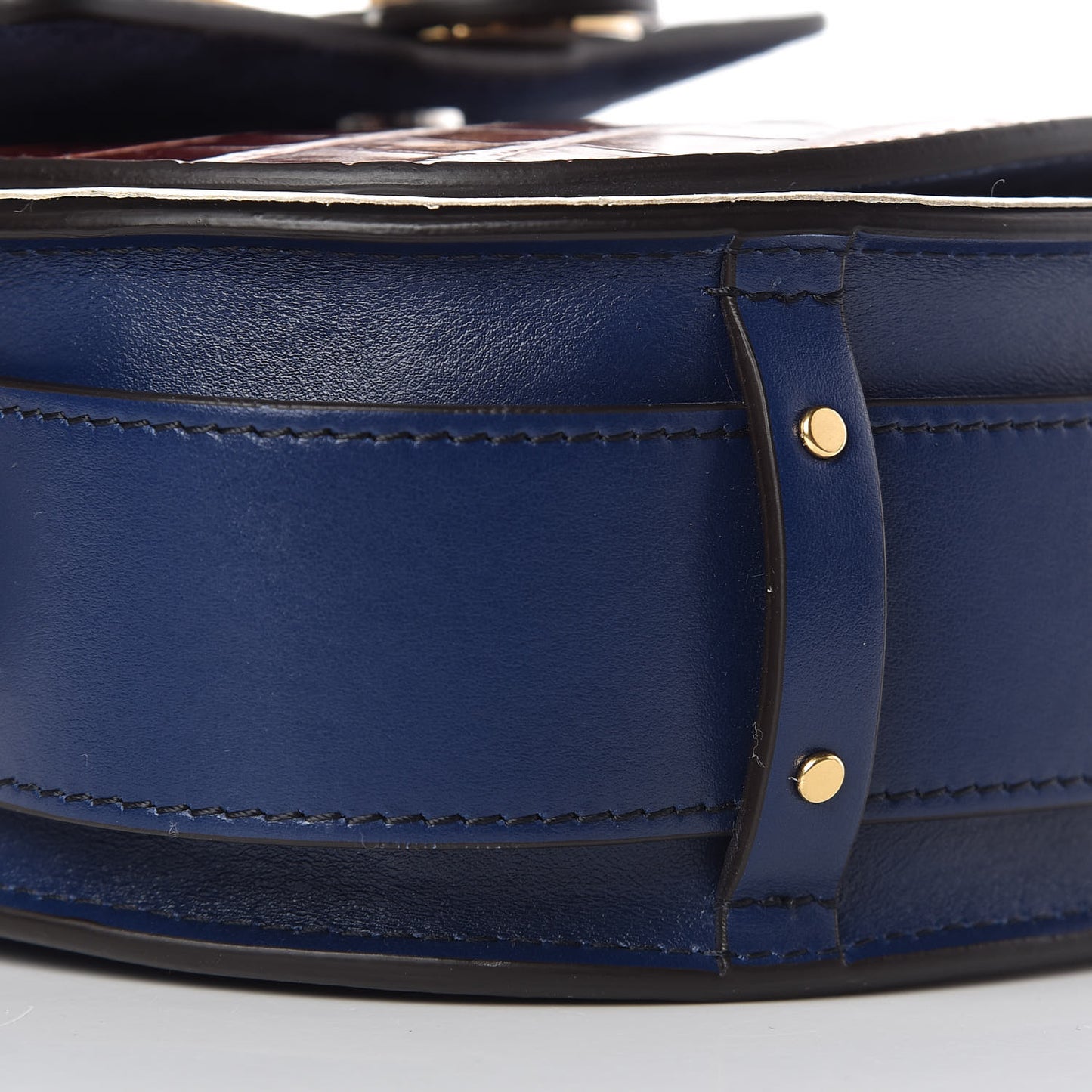 Shiny Calfskin Crocodile Embossed Small Tess Bag Blue Brown