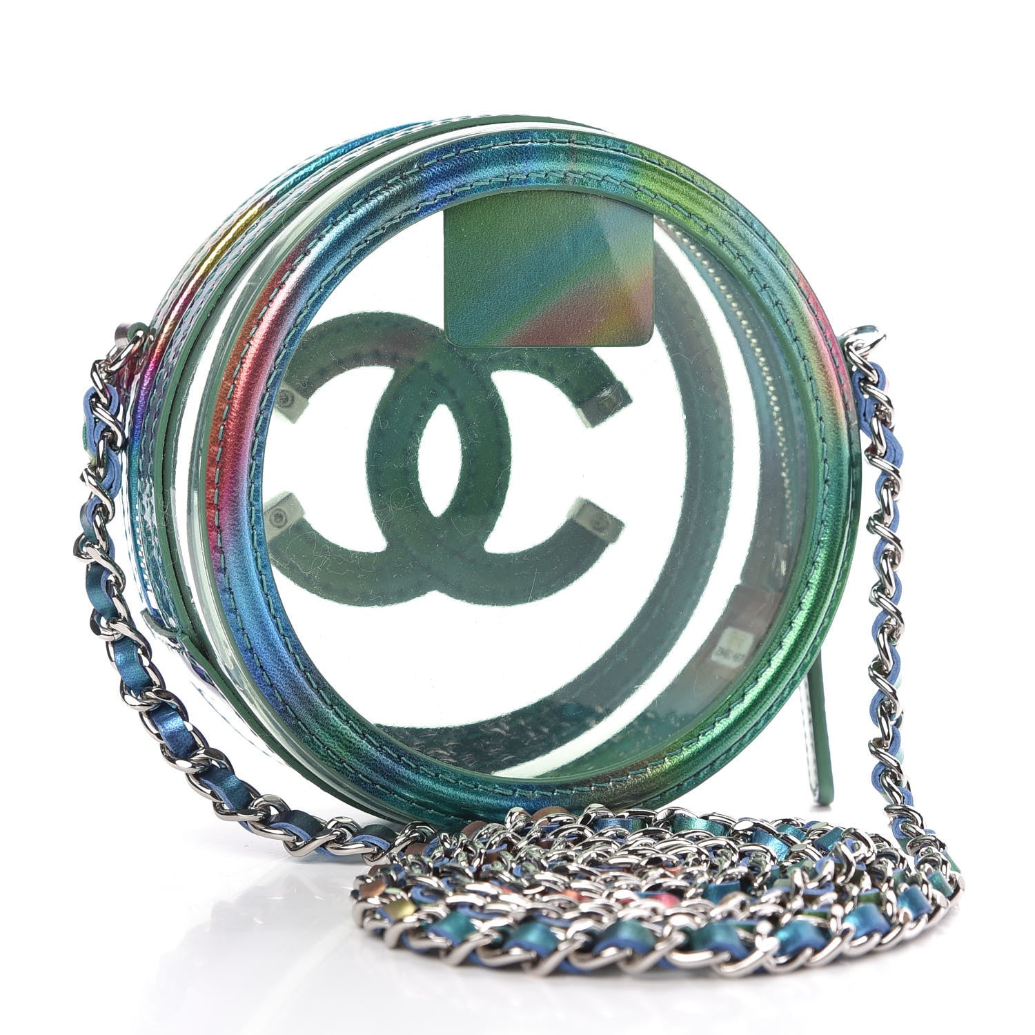 Chanel PVC Calfskin Lambskin Quilted Round Filigree Clutch With Chain Green 3 of 10