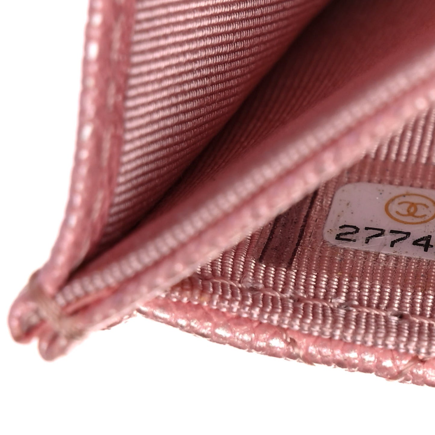 Iridescent Caviar Quilted Flap Card Holder Rose Pink