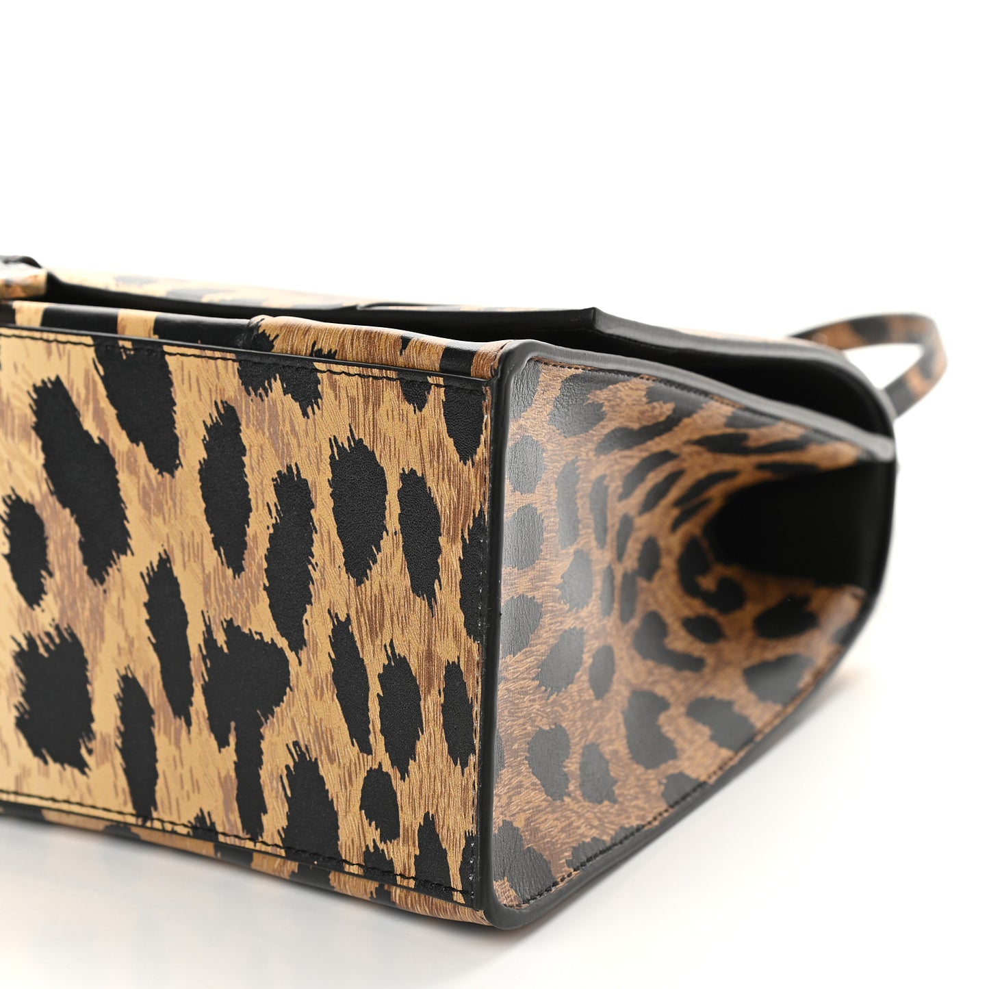 Smooth Calfskin Leopard Print Medium Hourglass Top Handle Bag Beige