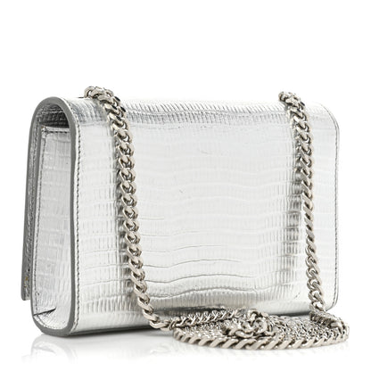 Saint Laurent Metallic Calfskin Lizard Embossed Small Classic Monogram Kate Tassel Satchel Silver 3 of 14
