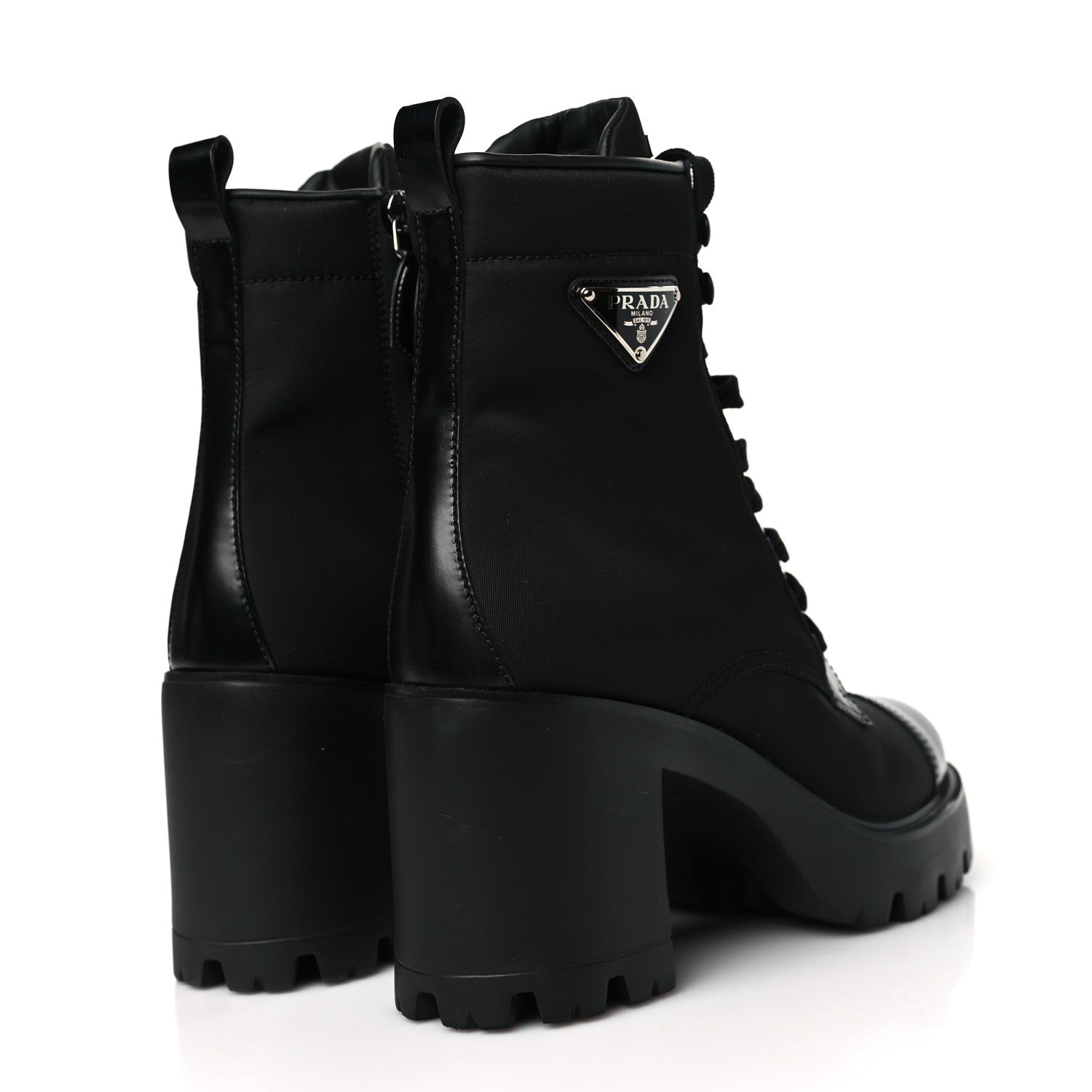 Prada Spazzolato Re-Nylon Metal Triangle Logo Lace Up 55mm Ankle Boots 39 Black 4 of 8