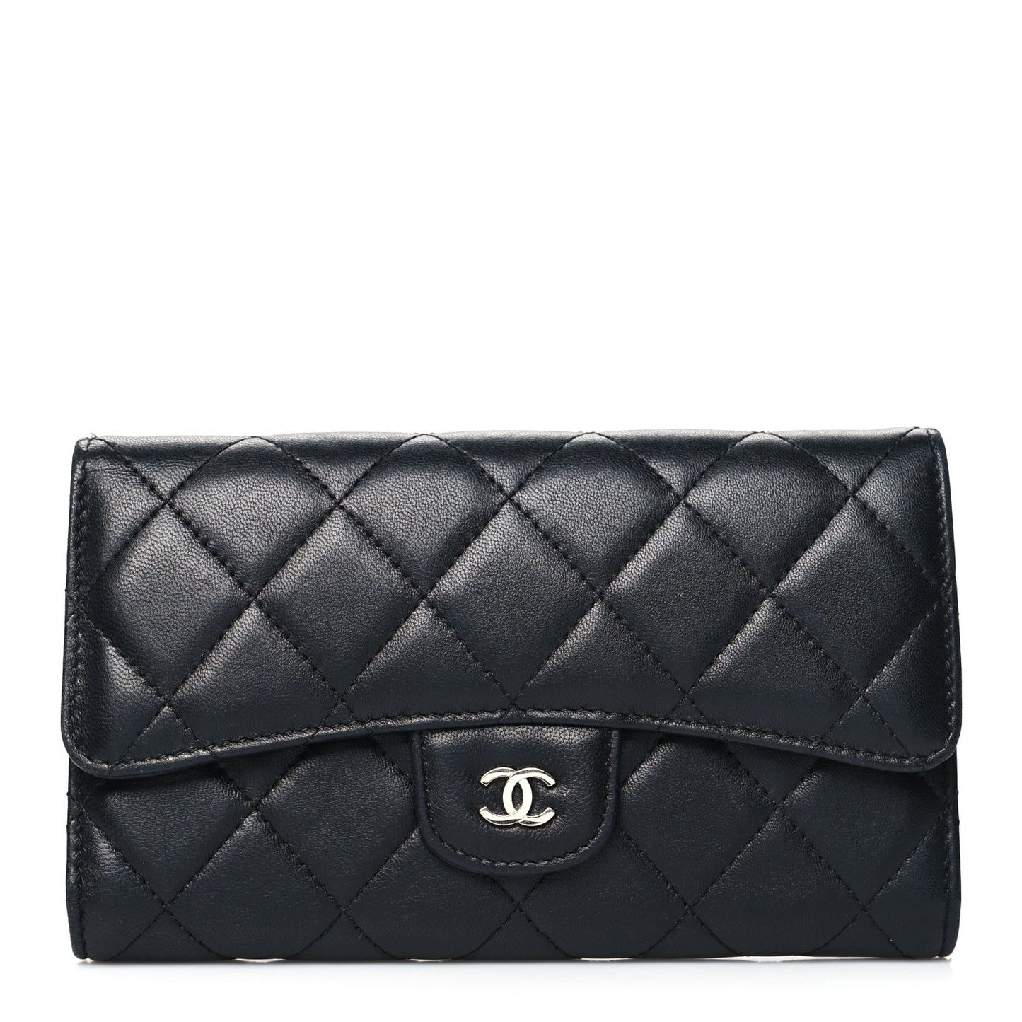 Lambskin Quilted Large Flap Wallet Black