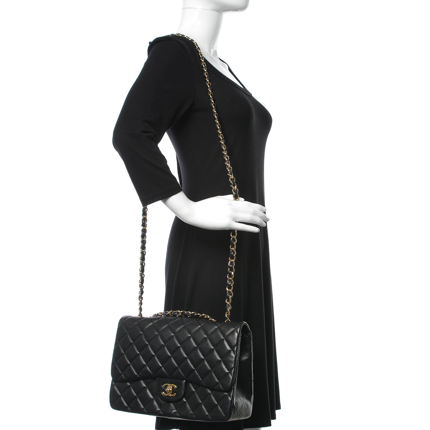 Lambskin Quilted Jumbo Single Flap Black