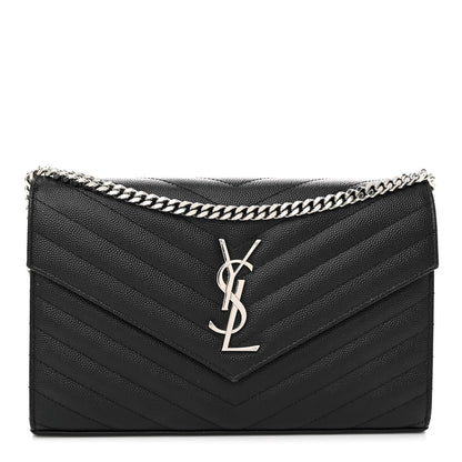 Saint Laurent Grain De Poudre Matelasse Chevron Monogram Chain Wallet Black 1 of 9