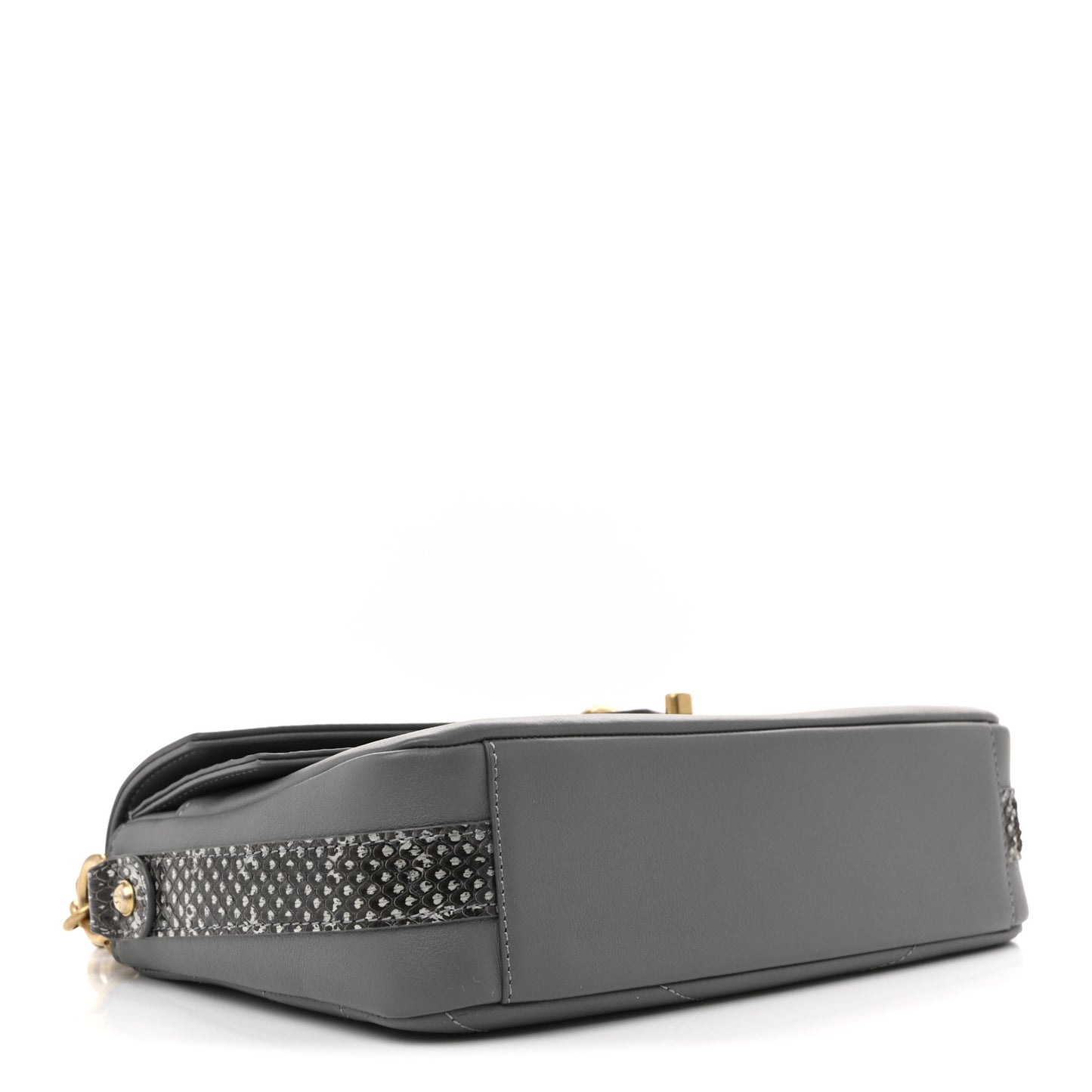 Sheepskin Snakeskin Chevron Quilted Mini Double Chevron Flap Grey