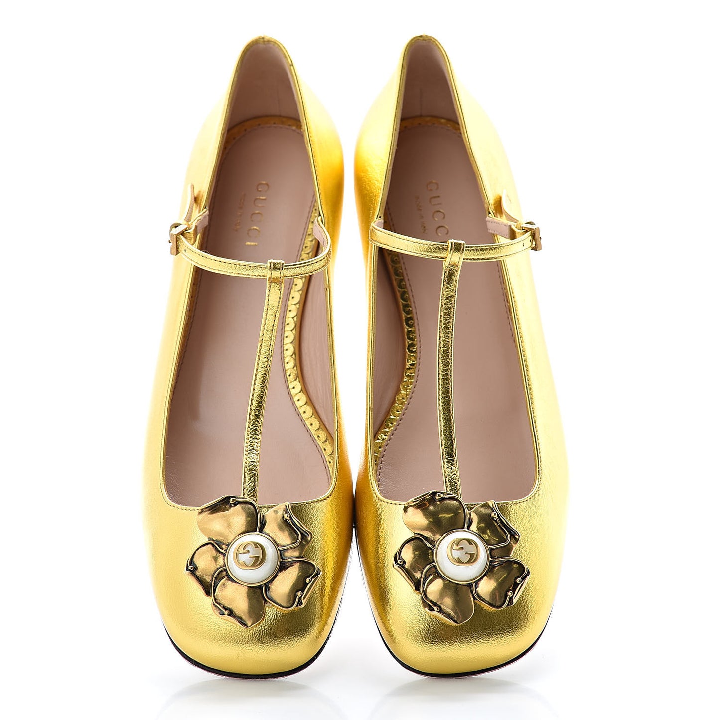 Metallic Nappa Lexi T Strap Ballerina Flats 37 Gold