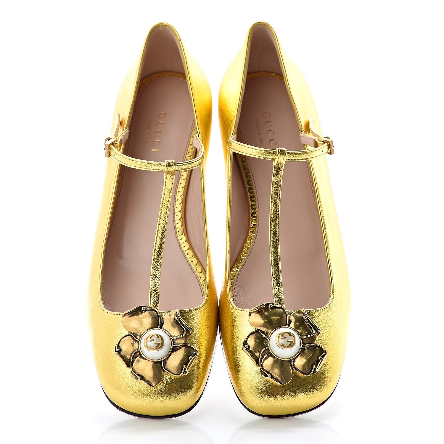 Gucci Metallic Nappa Lexi T Strap Ballerina Flats 37 Gold 5 of 8