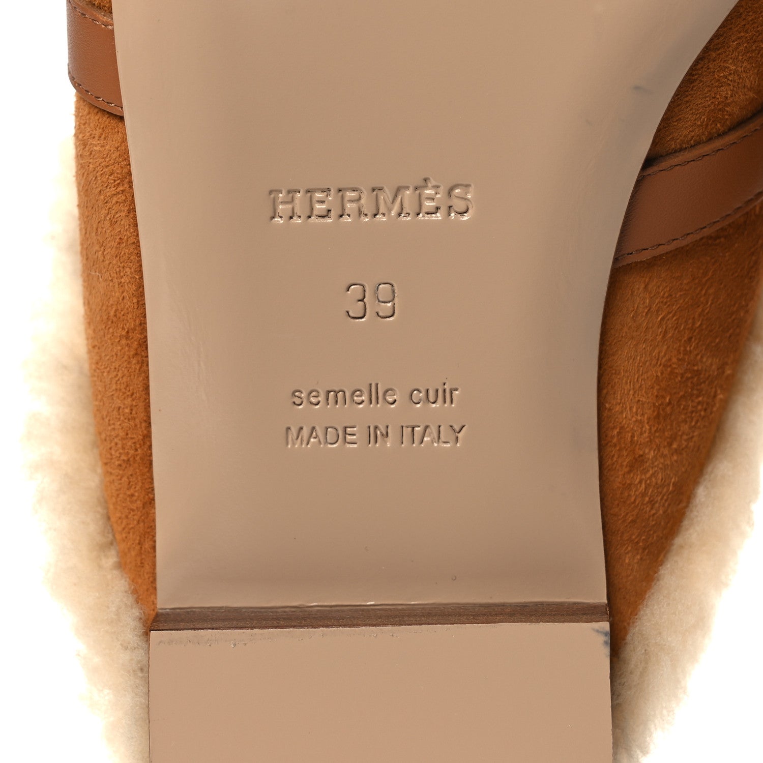 Hermes Suede Goatskin Shearling Womens Oz Mules 39 Natural Ecru 8 of 11