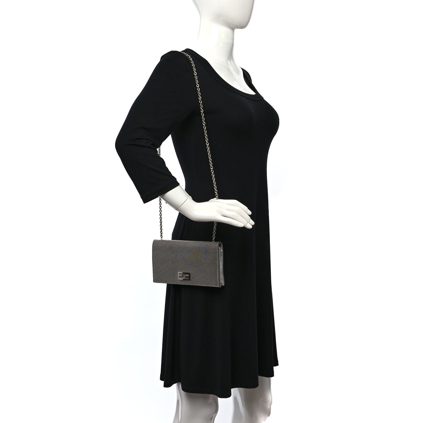 Metallic Calfskin Wallet On Chain Silver
