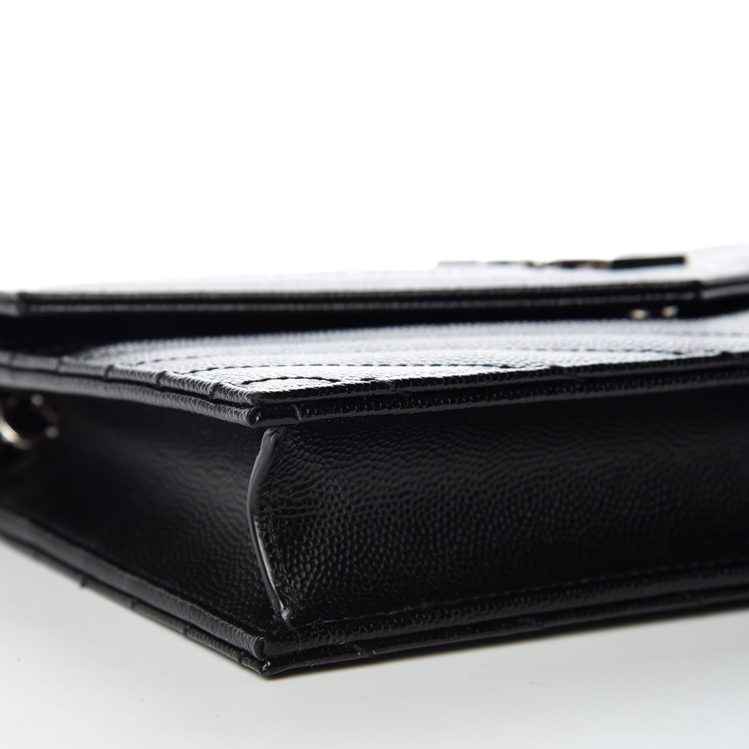 Saint Laurent Grain De Poudre Matelasse Chevron Monogram Envelope Chain Wallet Black 5 of 9