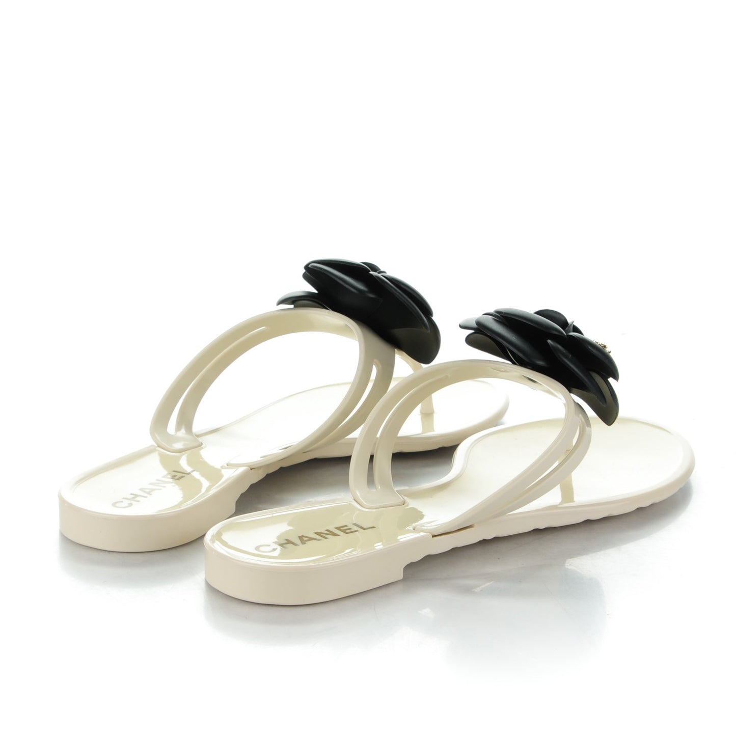 Jelly Camellia Thong Sandals 38 Ivory Black