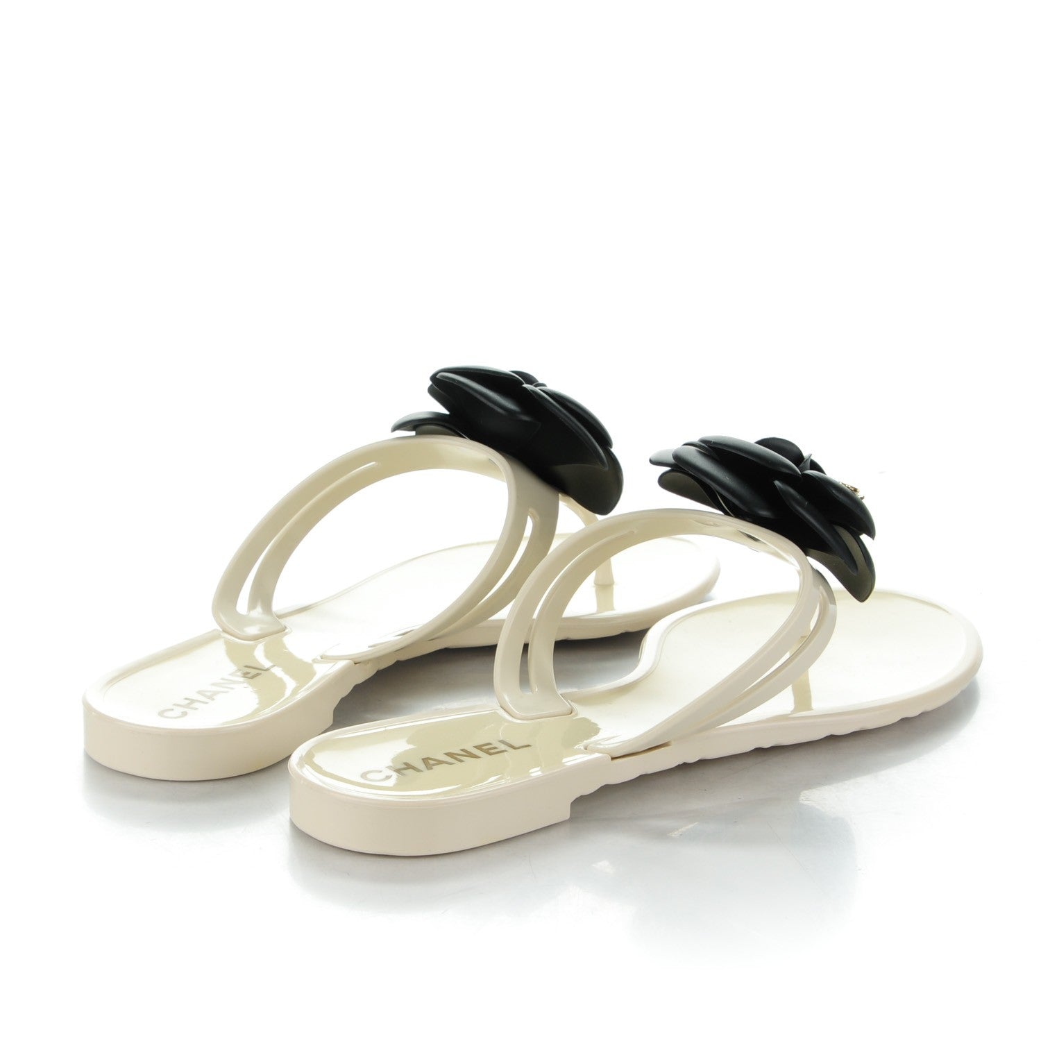Chanel Jelly Camellia Thong Sandals 38 Ivory Black 4 of 8