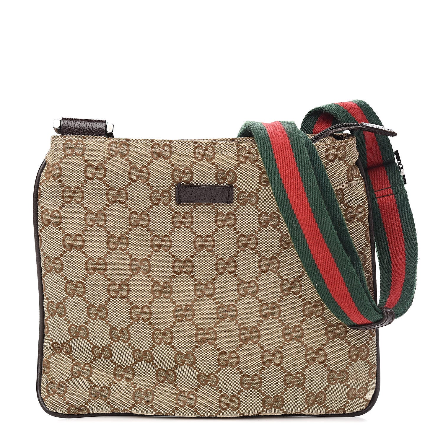 Gucci Monogram Web Medium Flat Messenger Bag Brown 1 of 12