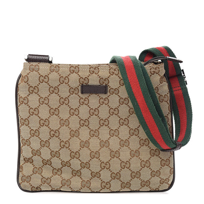 Gucci Monogram Web Medium Flat Messenger Bag Brown 1 of 12