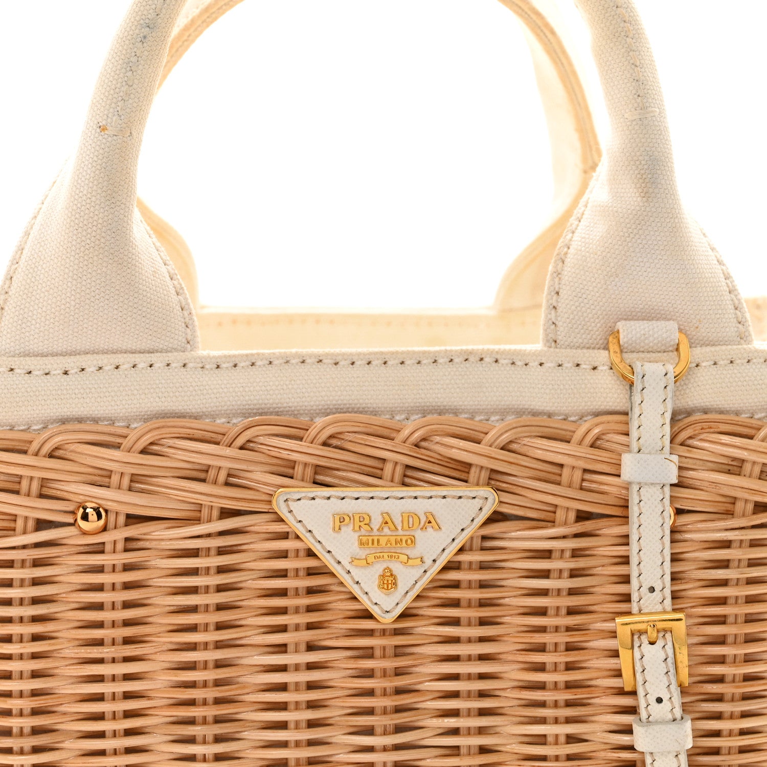 Prada Canvas Wicker Shoulder Bag White Tan 8 of 11
