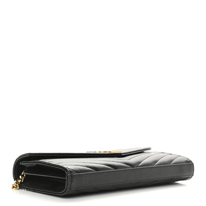 Saint Laurent Grain De Poudre Matelasse Chevron Monogram Chain Wallet Black 4 of 10