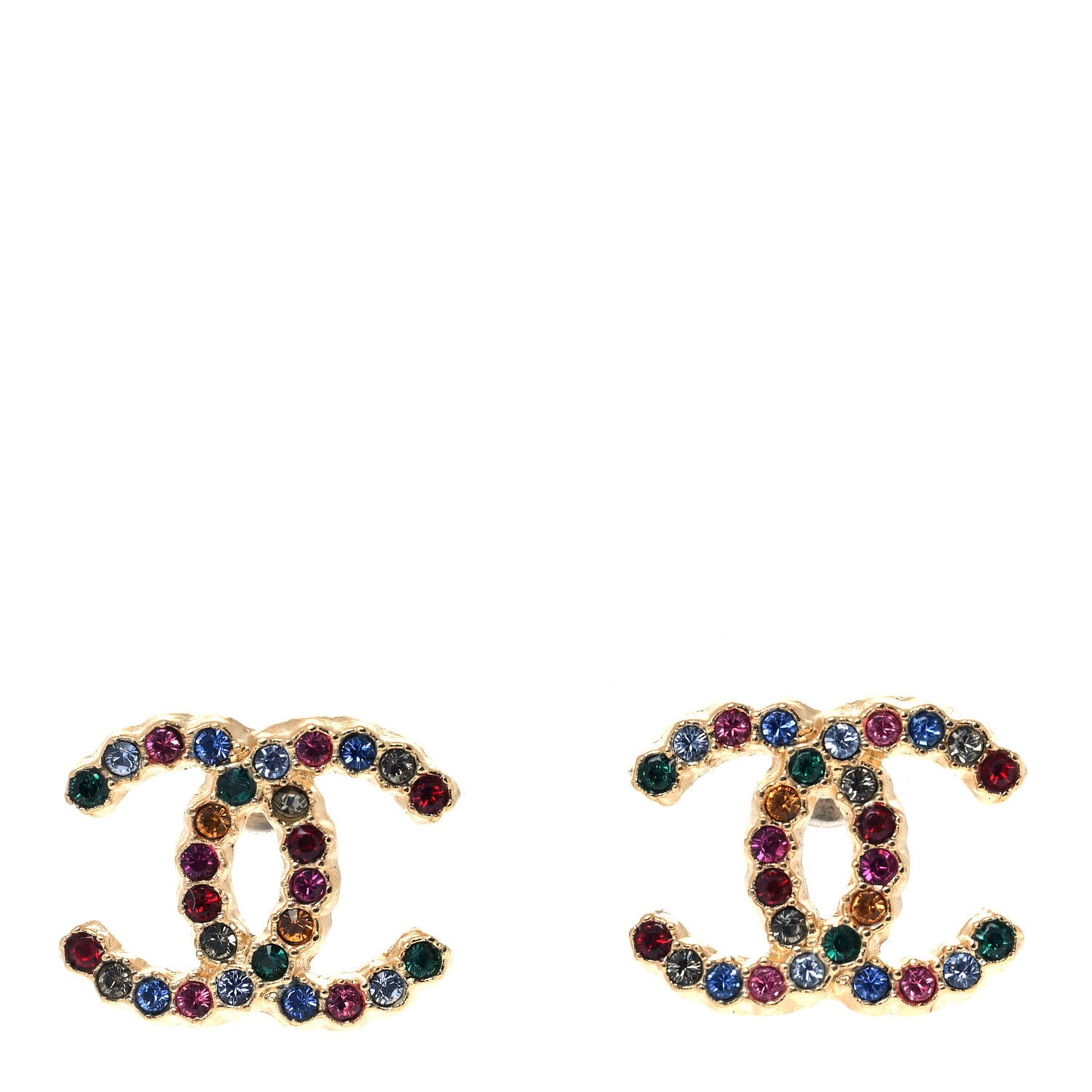 Crystal CC Stud Earrings Gold Multicolor