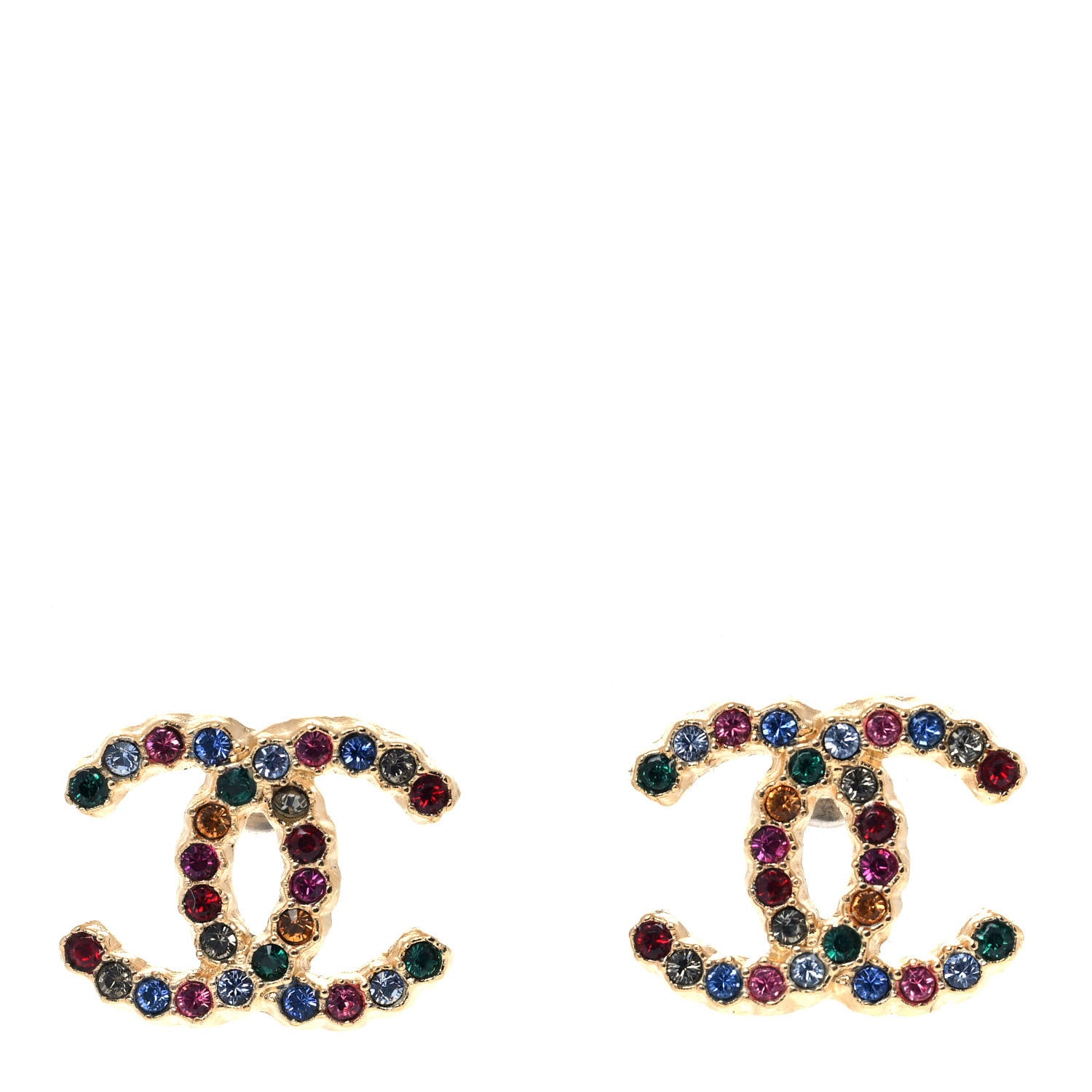 Chanel Crystal CC Stud Earrings Gold Multicolor 1 of 5