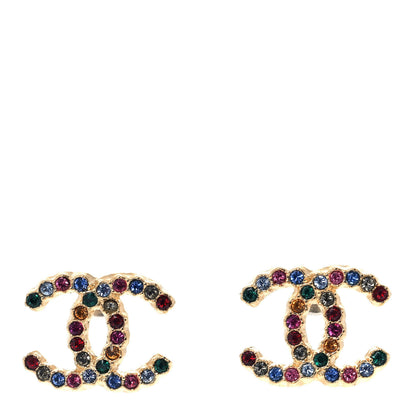Chanel Crystal CC Stud Earrings Gold Multicolor 1 of 5