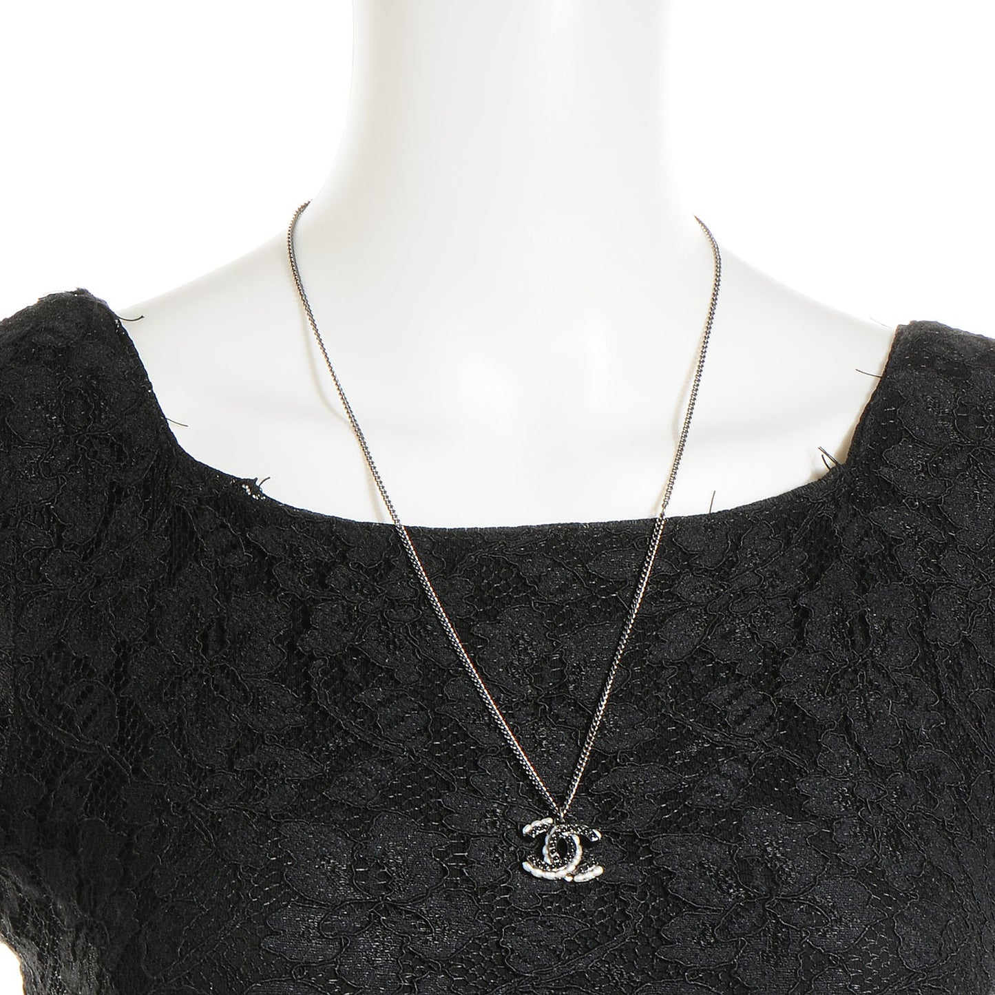 Ruthenium Pearl CC Long Pendant Necklace