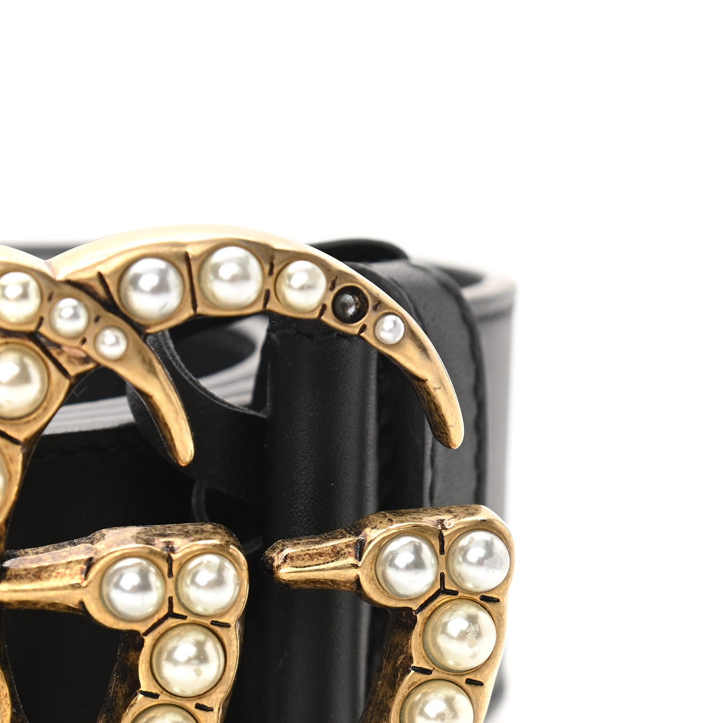 Moon Calfskin Pearl Double G 40mm Belt 85 34 Black Cream