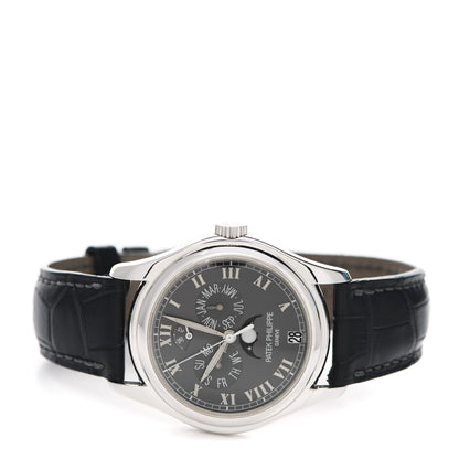Patek Philippe Platinum Crocodile 37mm Annual Calendar Moonphase Automatic Watch Black 5056P-001 2 of 6