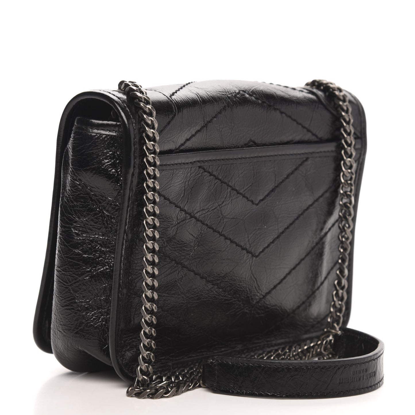 Crinkled Calfskin Matelasse Monogram Niki Chain Wallet Black