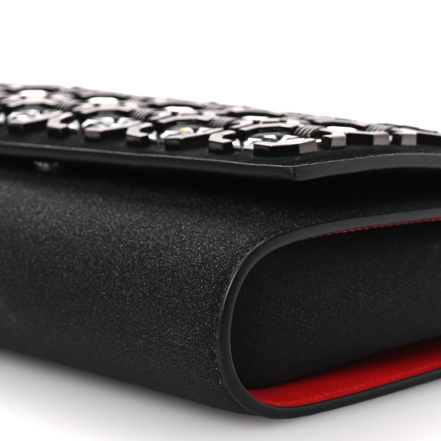 Suede Glitter Calfskin Embellished Paloma Clutch Black