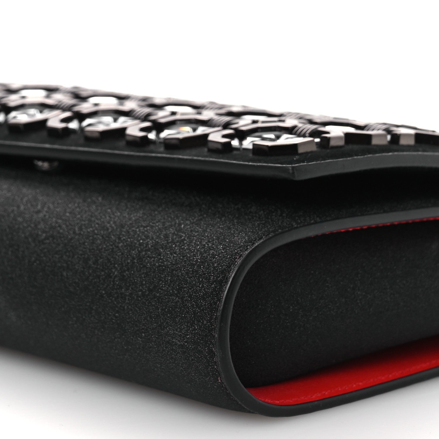Christian Louboutin Suede Glitter Calfskin Embellished Paloma Clutch Black 10 of 15