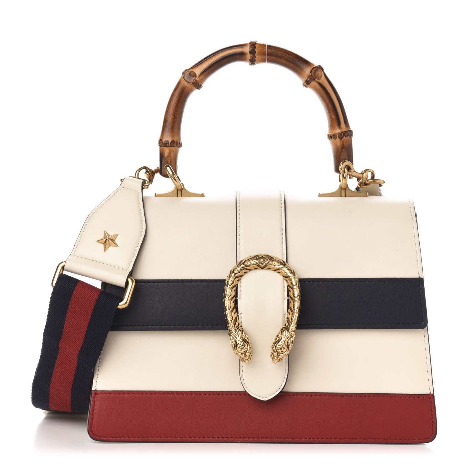 Gucci Calfskin Bamboo Web Medium Dionysus Top Handle Bag White Blue Hibiscus Red 1 of 16