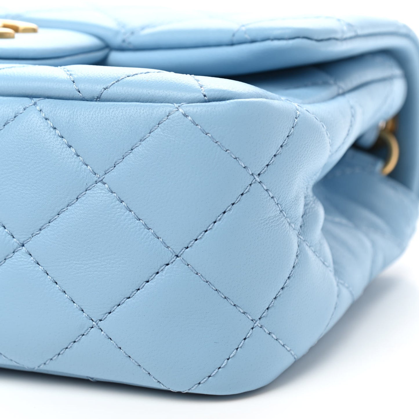 Lambskin Quilted Mini Pearl Crush Flap Light Blue