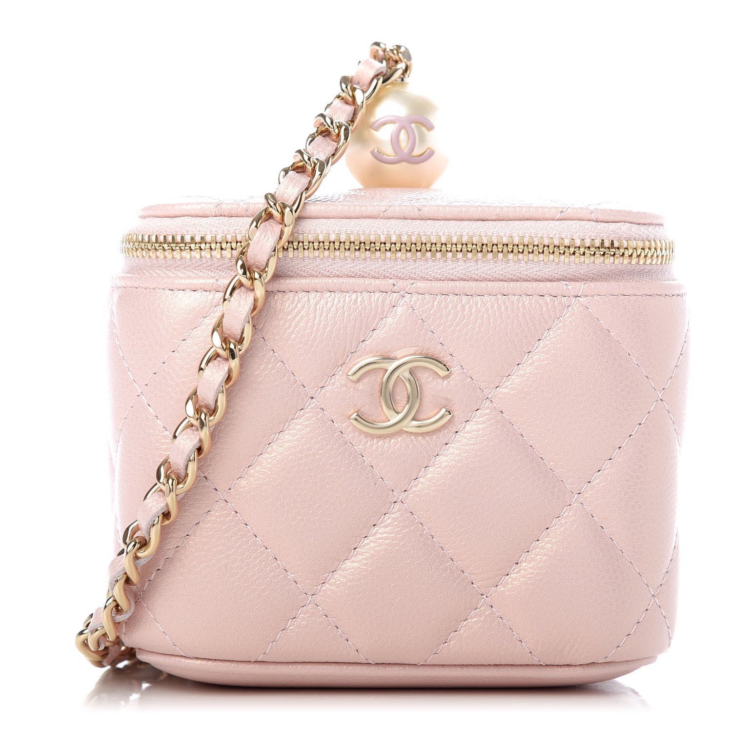 Chanel Iridescent Caviar Quilted Mini Pearl On Top Vanity Case With Chain Light Pink 1 of 8