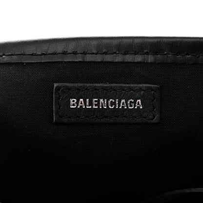 Balenciaga Cotton Canvas Satin Calfskin Leopard Print Navy Cabas XS Beige Black 7 of 11