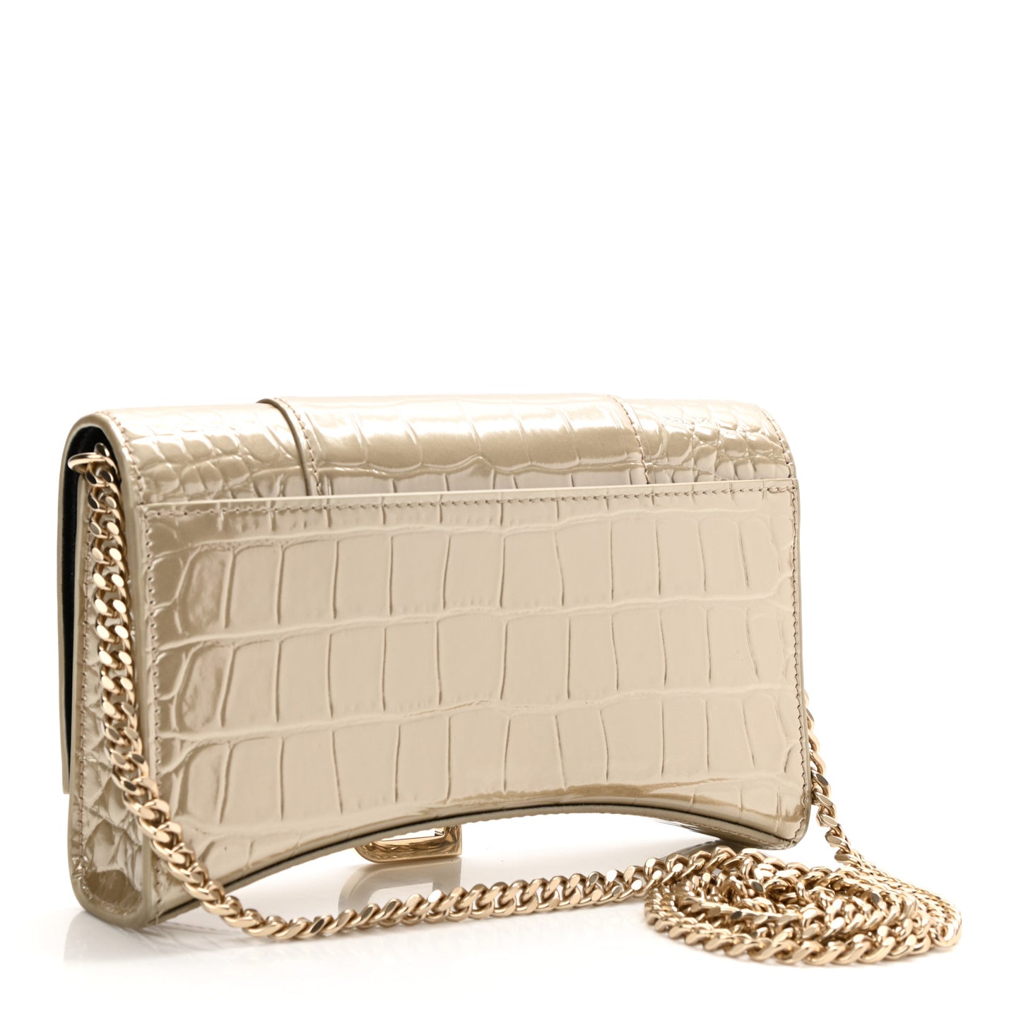 Shiny Calfskin Crocodile Embossed Hourglass Chain Bag Light Gold
