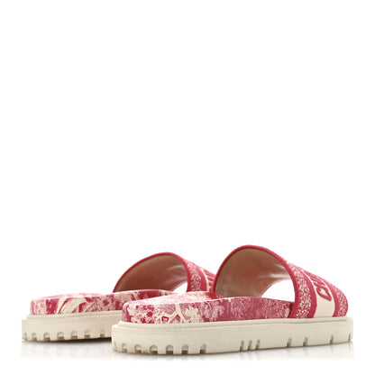 Christian Dior Canvas Toile de Jouy Embroidered Dway 10mm Slide Sandals 36.5 Off White Raspberry 5 of 8