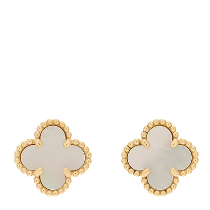 Van Cleef & Arpels 18K Yellow Gold Mother of Pearl Sweet Alhambra Earrings 1 of 5