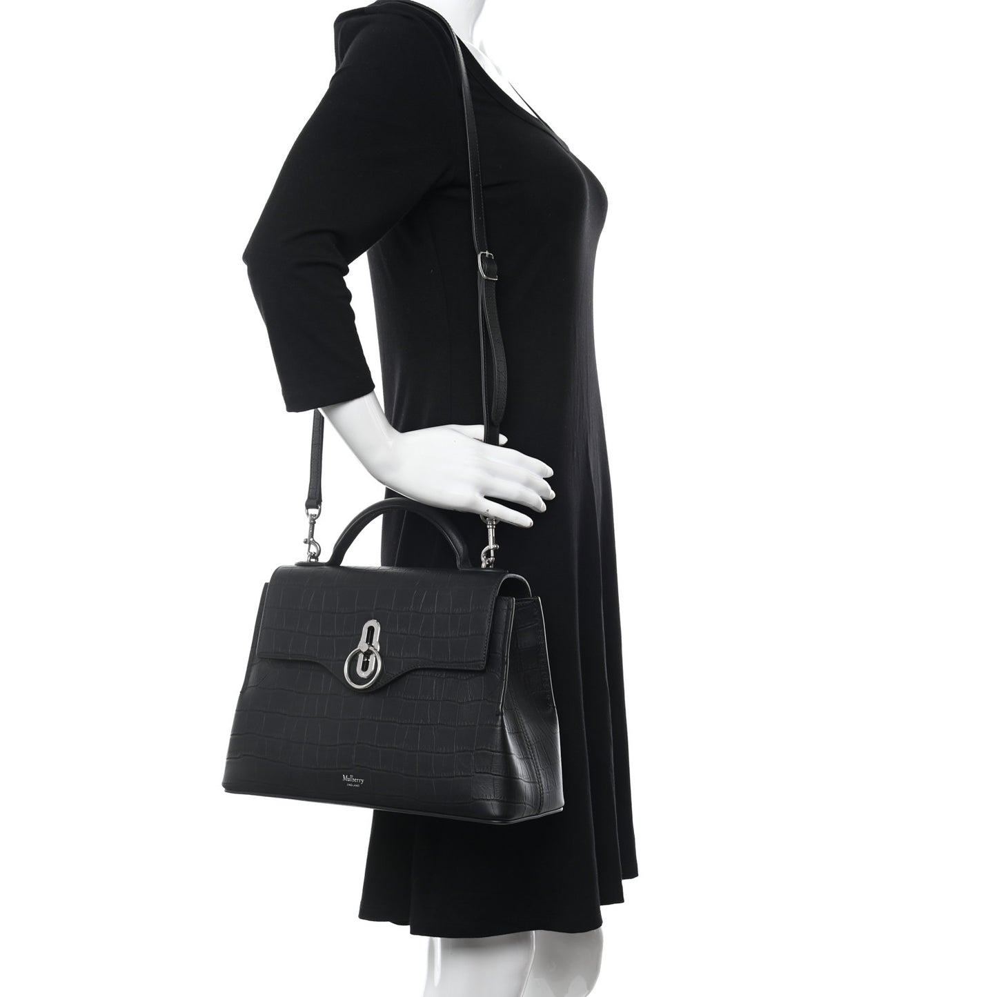 Matte Croc Calfskin Embossed Small Seaton Black