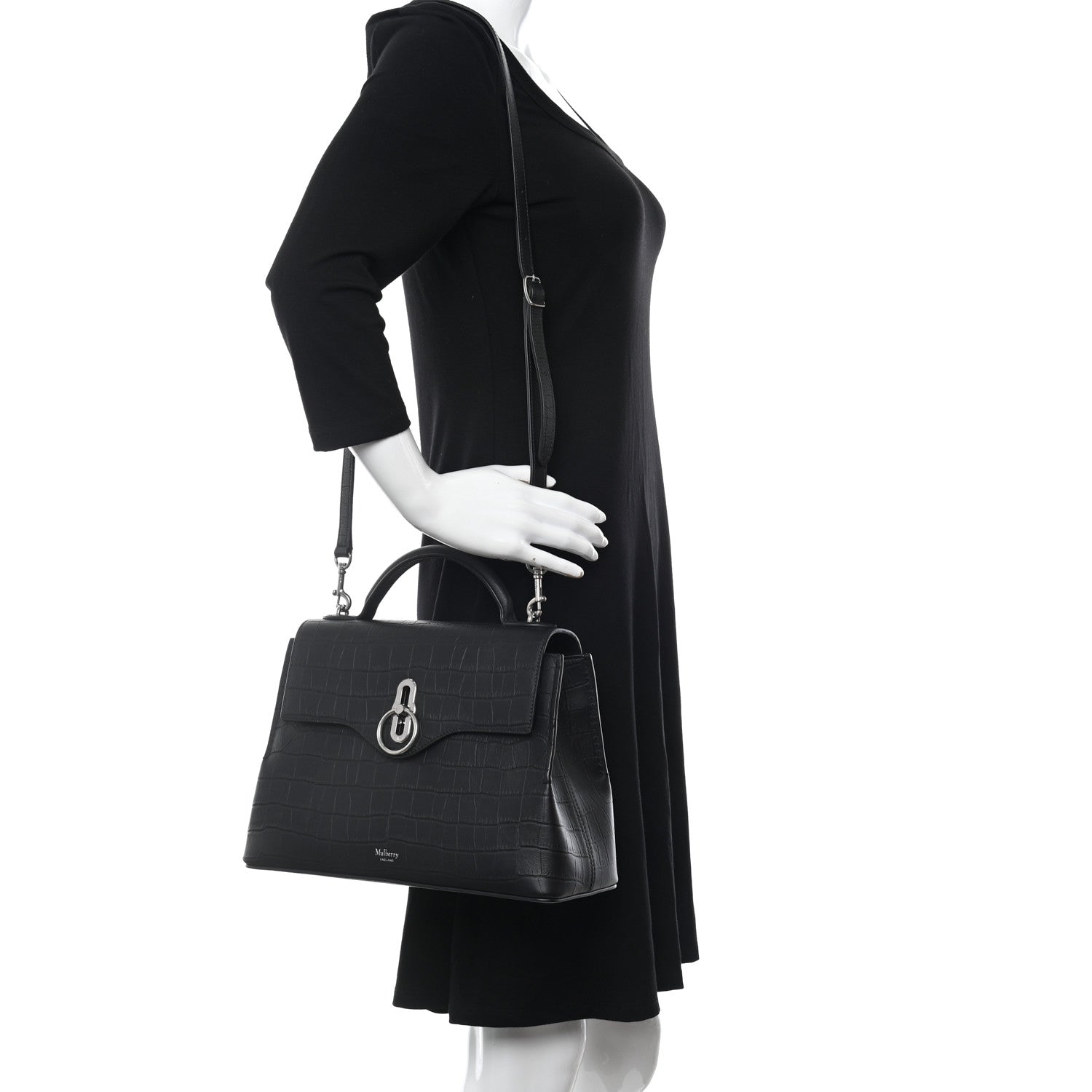 Mulberry Matte Croc Calfskin Embossed Small Seaton Black 2 of 11