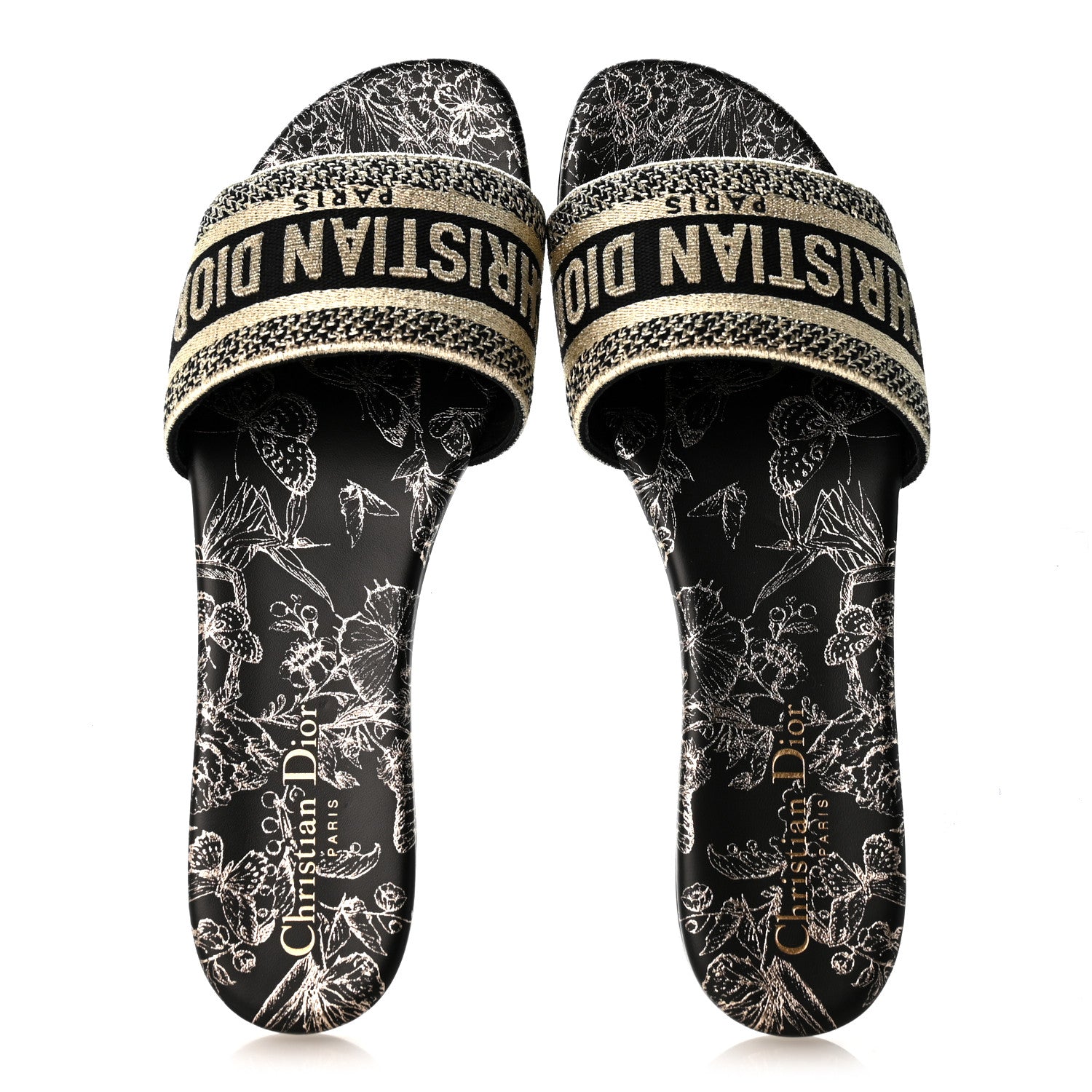 Christian Dior Canvas Lurex Embroidered Dway Mules Slide Sandals 39.5 Black Gold 2 of 10