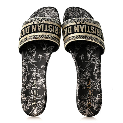 Christian Dior Canvas Lurex Embroidered Dway Mules Slide Sandals 39.5 Black Gold 2 of 10