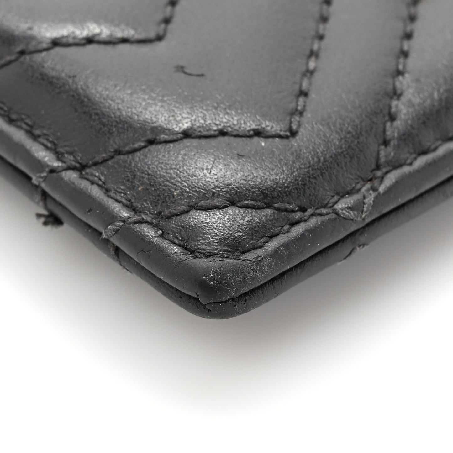 Calfskin Matelasse Chevron GG Marmont Key Case Card Holder Black