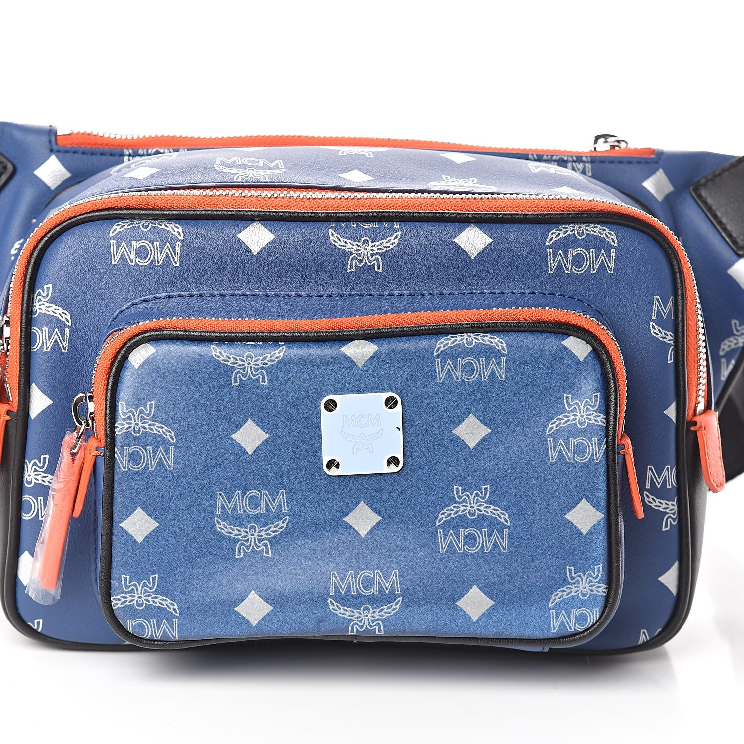 MCM Visetos Reflective Nylon Resnick Belt Bag Estate Blue 7 of 9