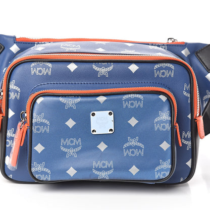 MCM Visetos Reflective Nylon Resnick Belt Bag Estate Blue 7 of 9
