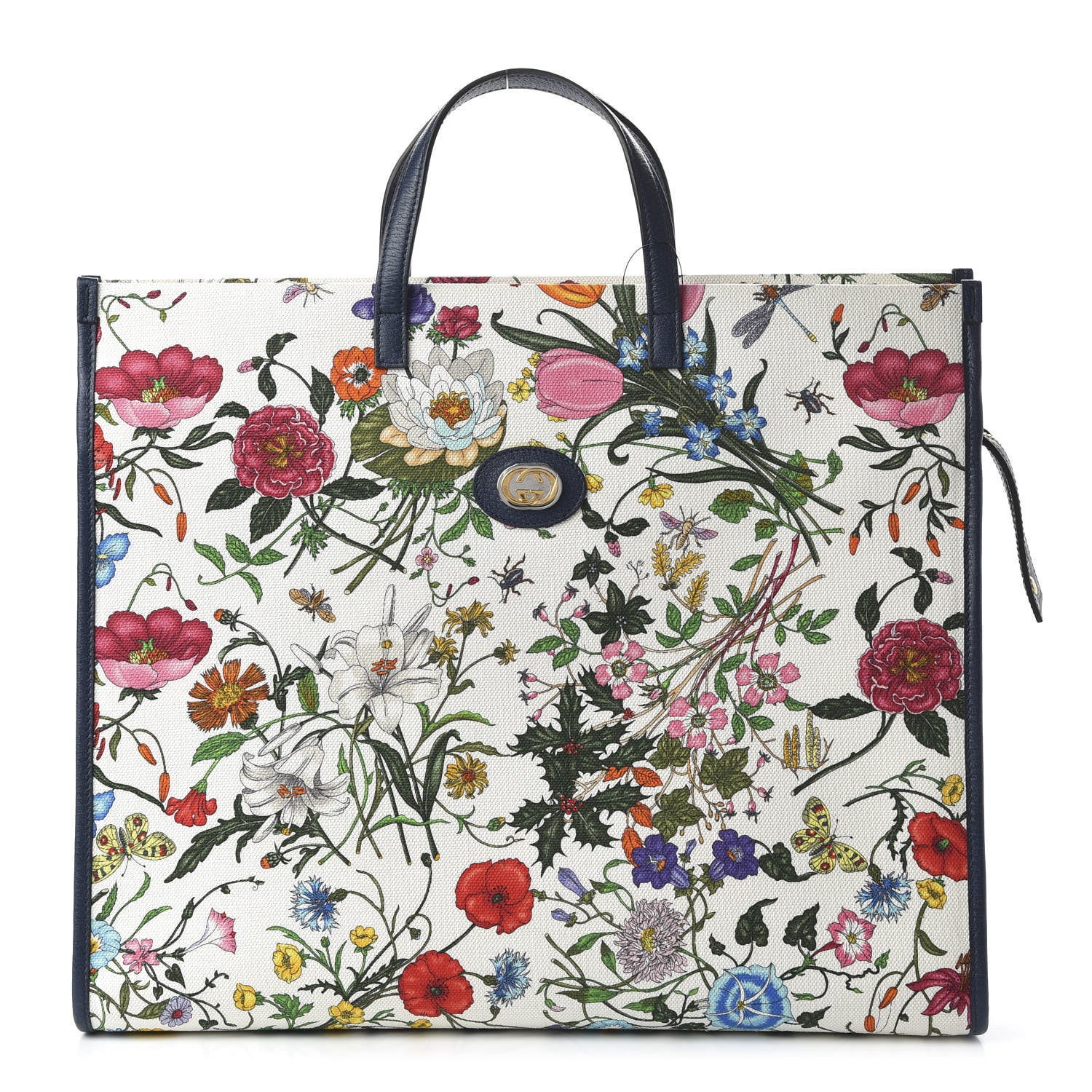Gucci Canvas Large Flora Tote Navy Multicolor 1 of 9