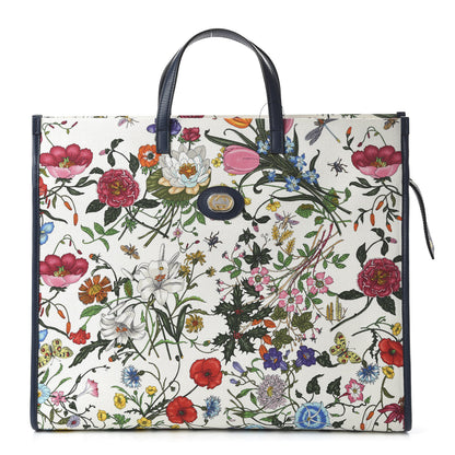 Gucci Canvas Large Flora Tote Navy Multicolor 1 of 9