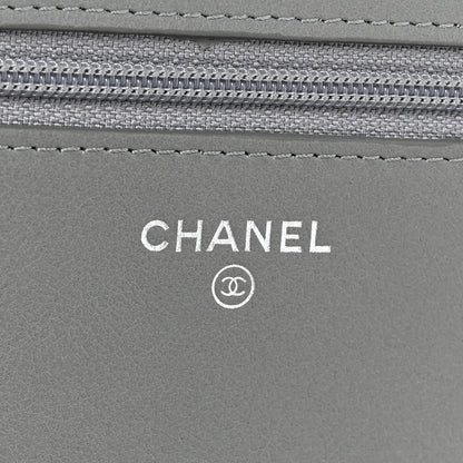 Chanel Calfskin Chevron Quilted Boy Wallet On Chain WOC Grey 9 of 14