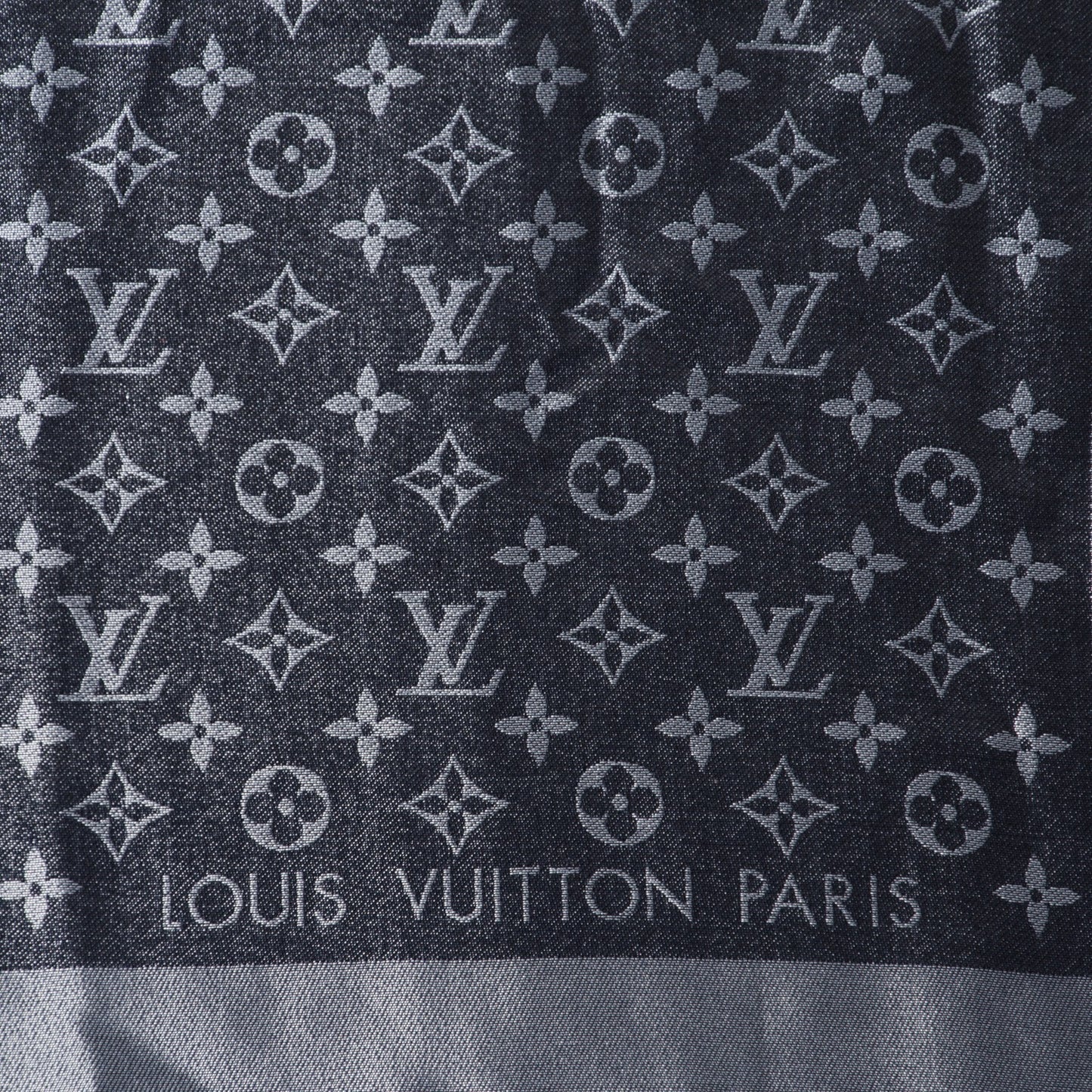 Wool Silk Monogram Denim Shawl Black