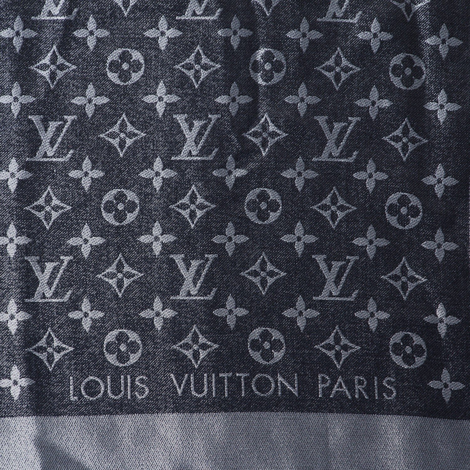 Louis Vuitton Wool Silk Monogram Denim Shawl Black 4 of 5