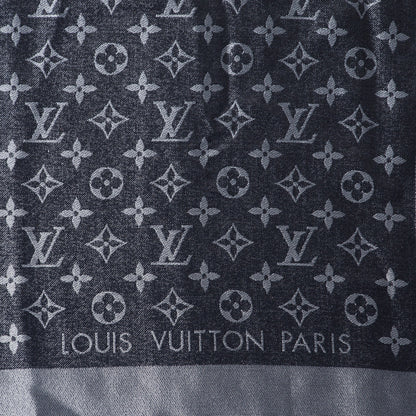 Louis Vuitton Wool Silk Monogram Denim Shawl Black 4 of 5